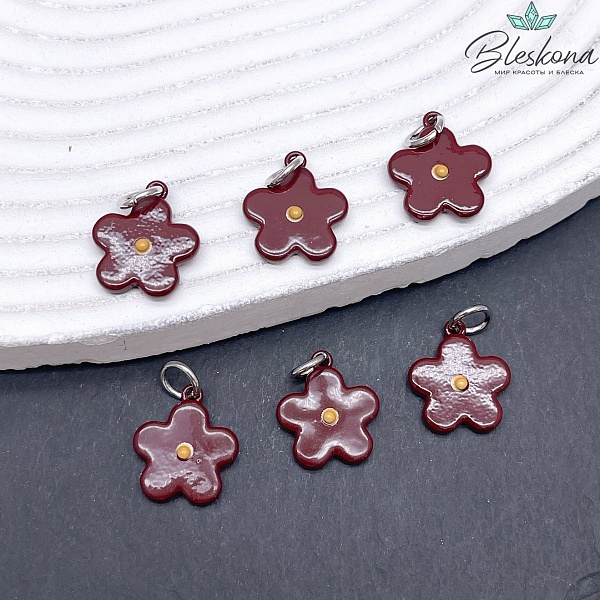 16*13,5 мм, Цвет серебро, Подвеска Цветок бордо эмаль