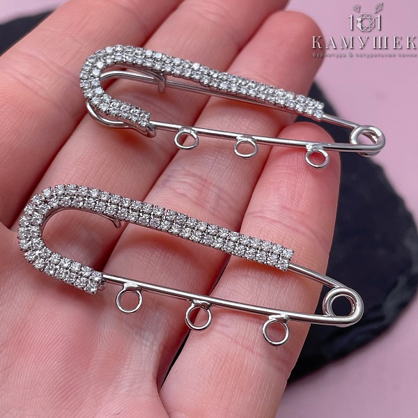5 см, Цвет серебро, Основа булавка 3 кольца цирконы УЦЕНКА