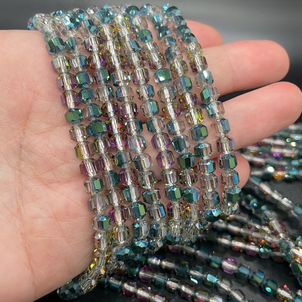 5*5,3 мм, Стекло Lux, многогранник, цвет серо- зеленый хамелеон