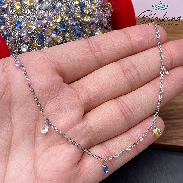 Цепь №207 цвет серебро 2*1 мм циркон микс CAMS005