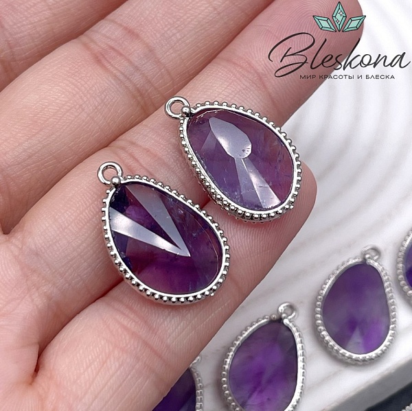 14,4*23мм, цвет серебро ,Подвеска капля Аметист