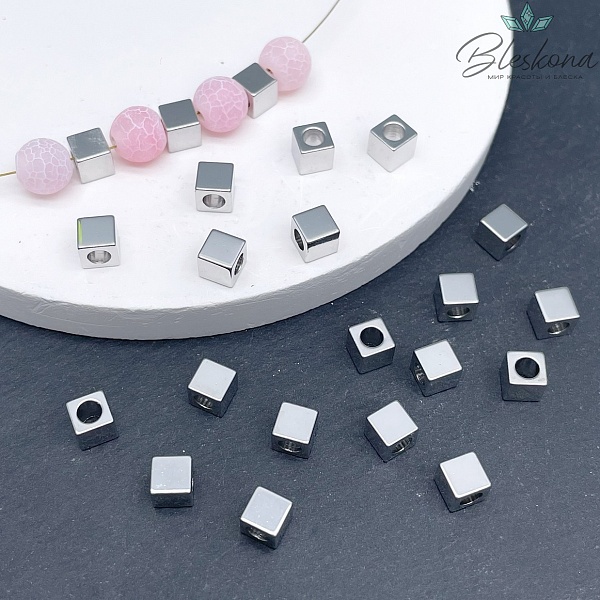 5мм Цвет серебро, Бусина куб гладкая Люкс