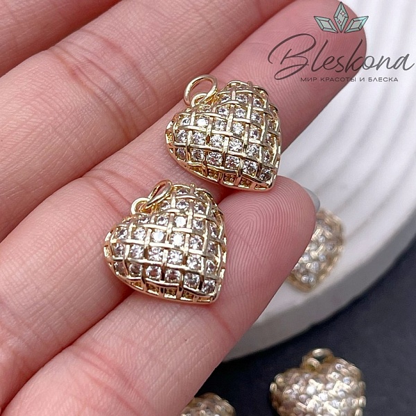 15,5*15 мм Цвет золото, Подвеска сердце сетка с цирконами
