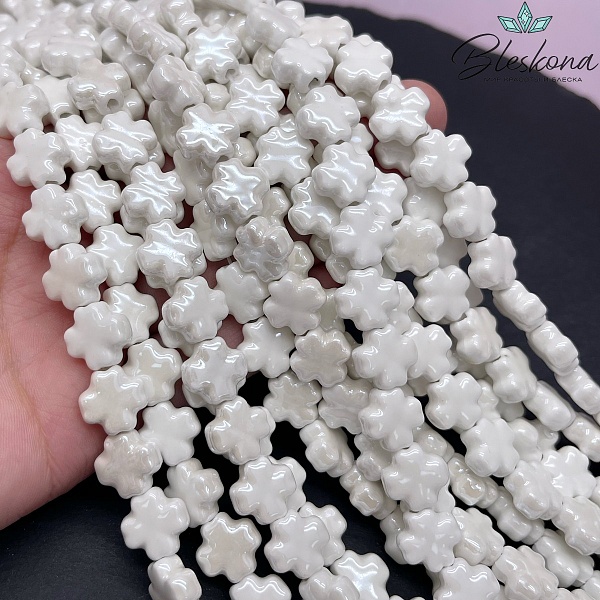 12 мм Бусина Клевер, керамика цвет белый