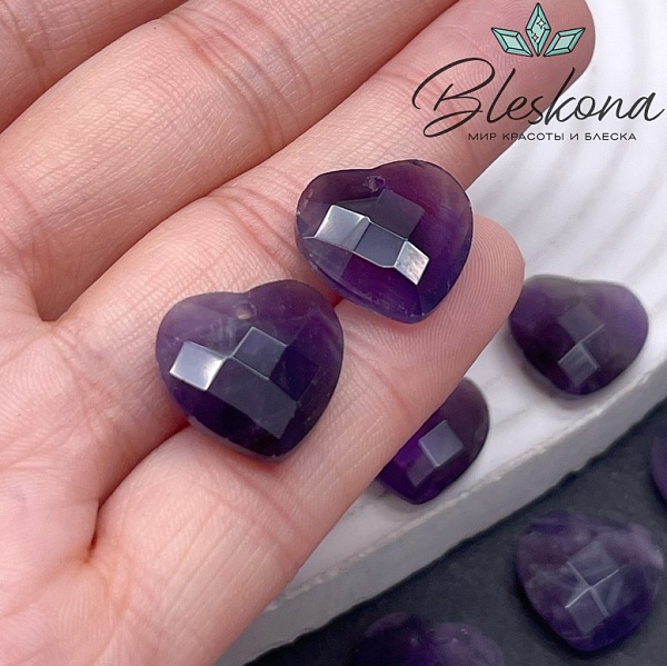16 мм,Подвеска Сердце Аметист алмазная огранка