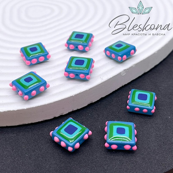 13,5 мм Бусина квадрат синий 