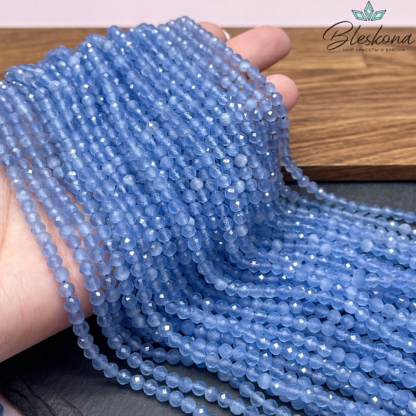 Кошачий глаз синий микроогранка (имитация) 4 мм