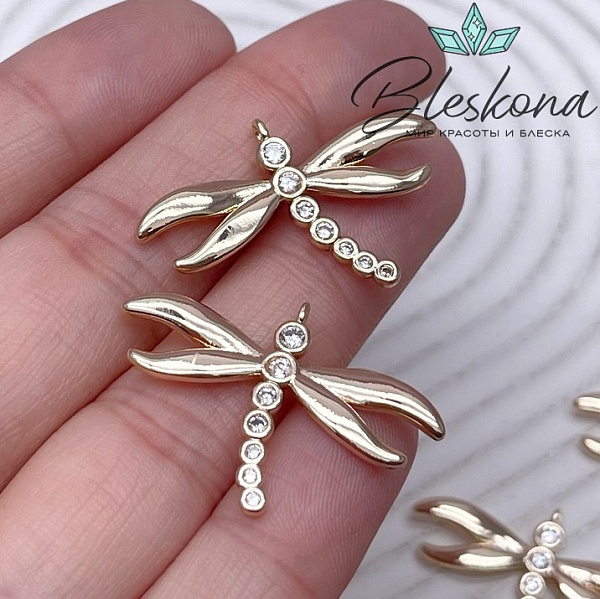 20,5*31 мм Цвет золото, Подвеска Стрекоза цирконы