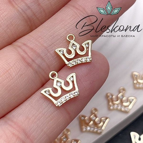 9,8*11,5 мм Цвет золото, Подвеска корона контур с цирконами