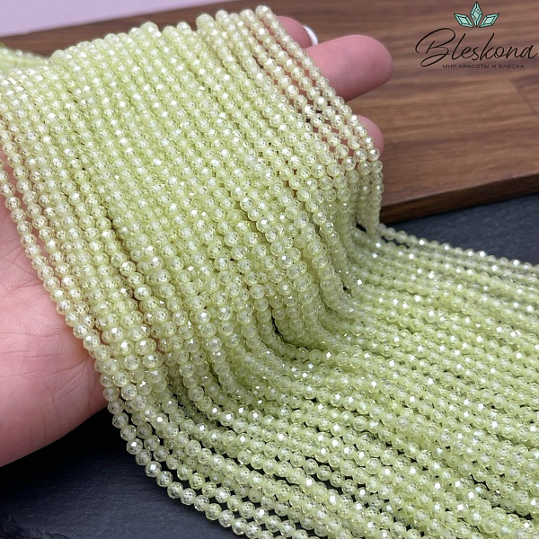 Циркон огранка бледно-зеленый 3 мм (кубический цирконий, фианит) 