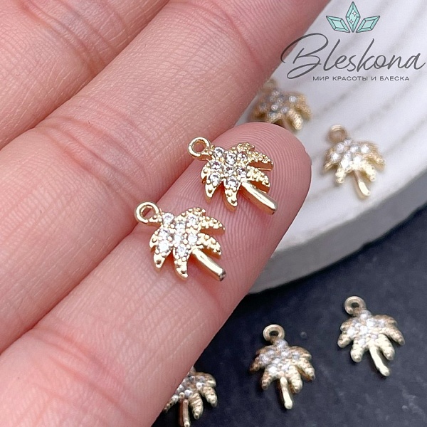 7,8*12,5 мм , цвет золото , Подвеска пальма цирконы 