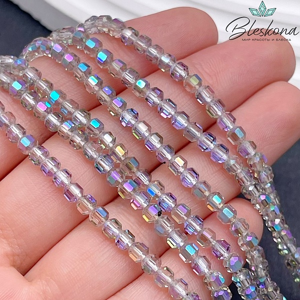 3,5*4 мм Стекло Lux, многогранник, цвет лиловый с переливом 