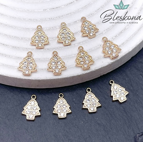 12*8,5 мм Цвет золото, Подвеска Елка цирконы