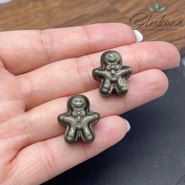 Резная бусина Печенька Обсидиан золотистый  16,7*20 мм