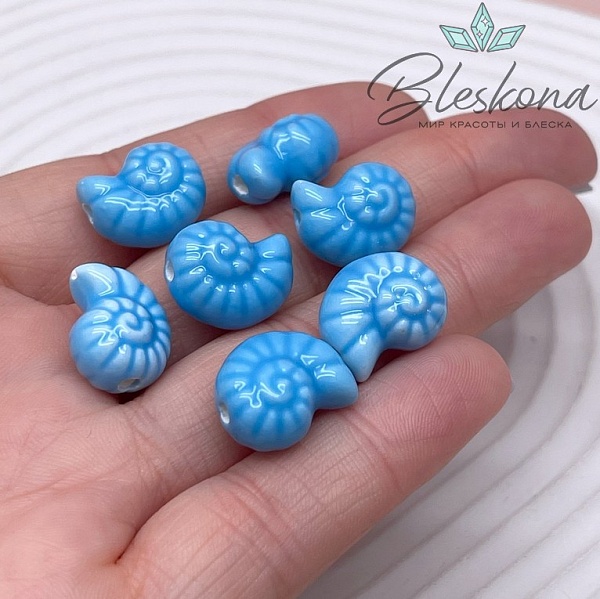 15*11,5 мм Бусина Аммонит, керамика цвет ярко- голубой