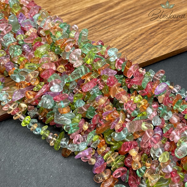 Крошка Стекло тонированное микс ширина бусин ~ 8-12 мм