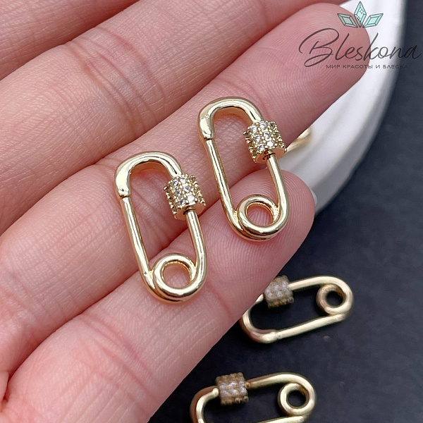 20,5*10,6 мм Цвет золото, Замок Винтовой булавка цирконы