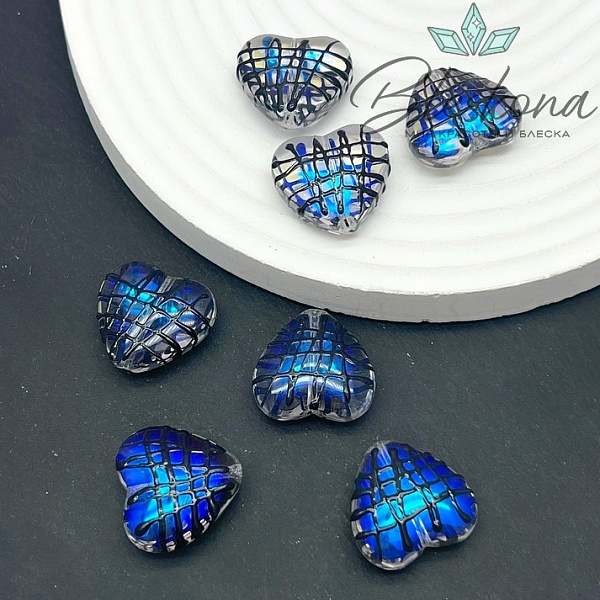 19*20 мм Бусина сердце с переливом черная глазурь