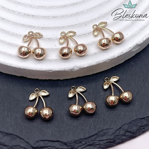 14*12 мм Цвет золото, Подвеска вишня 