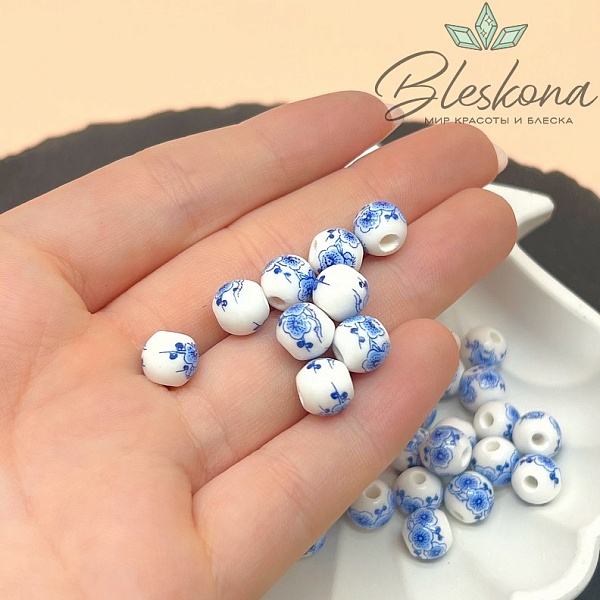 8 мм Керамика Бусина роспись гжель №3 (штучно)