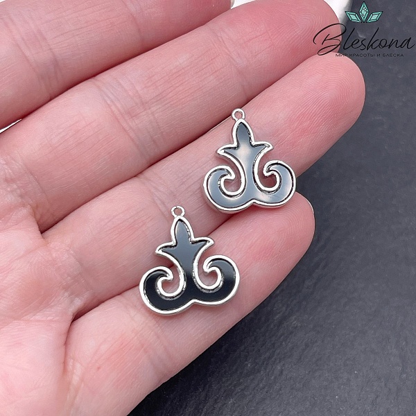 17*16 мм Цвет серебро, Подвеска черная керамика Этно №12 