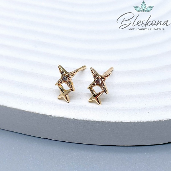 9,4*6 мм Цвет золото, Пусеты северная звезда 