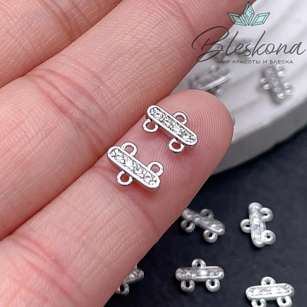 5,7*8мм,цвет серебро, Разветвитель на 2 ряда с цирконами  