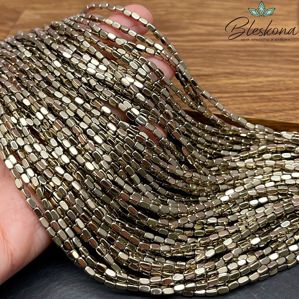 4*2мм Гематин прямоугольник, цвет темное золото, имитация