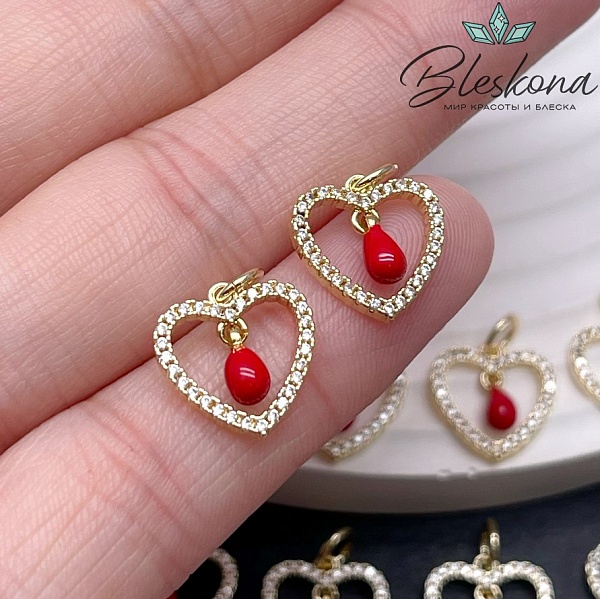 12,3*12 мм Цвет золото, Подвеска сердце капля с цирконами 