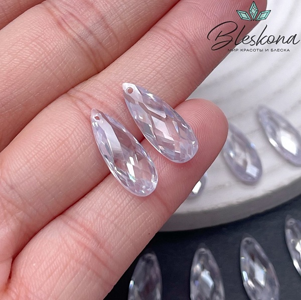 18*7 мм, Подвеска Циркон капля белая №1 (кубический цирконий, фианит) 