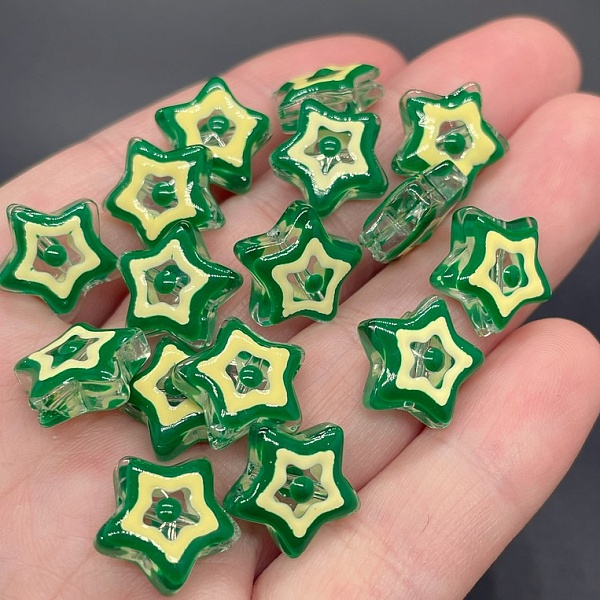 12 мм, Бусина звезда зеленая уп.5шт