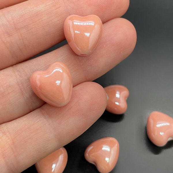 12 мм Бусина сердце, керамика цвет розовый