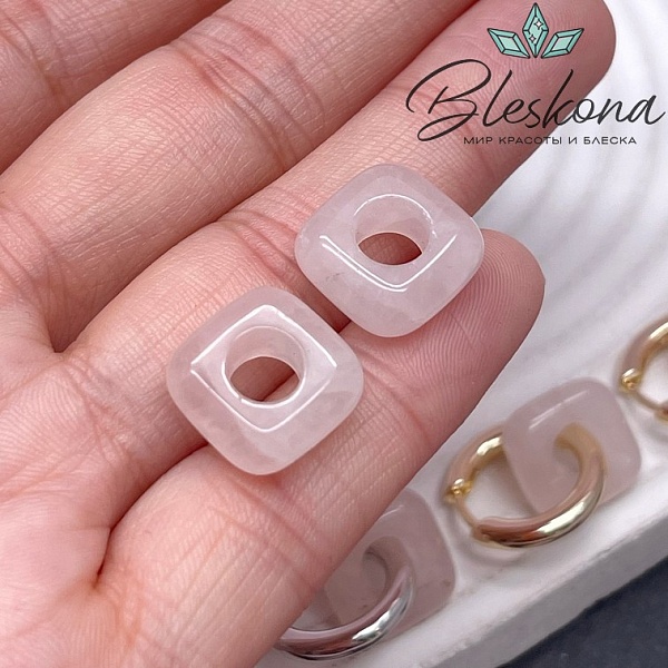 Бублик-квадрат розовый кварц 14 мм