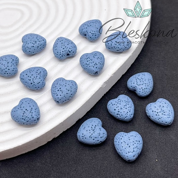 Бусина сердце Лава Вулканическая синее 14*13 мм