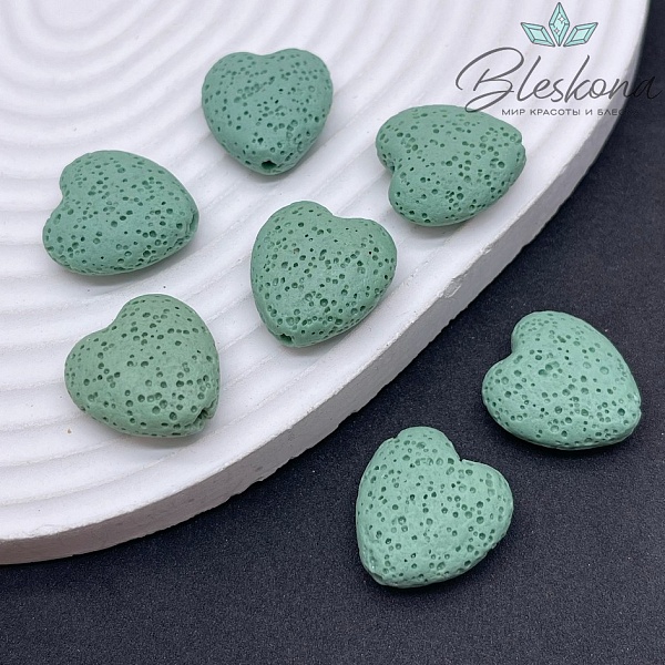 Бусина сердце Лава Вулканическая зеленое 20*19 мм
