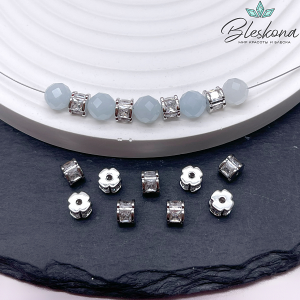 4*5 мм, цвет серебро, Бусина - разделитель цирконы