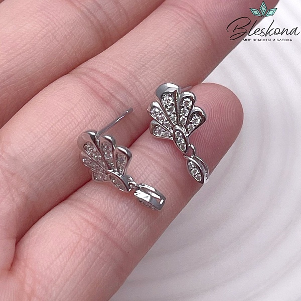 17*10 мм Цвет серебро, Пусеты Павлиний хвост 