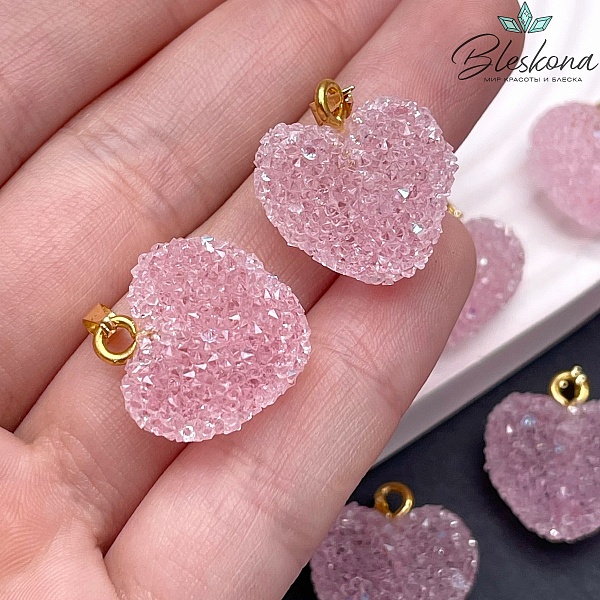 19*20 мм, Цвет золото, Подвеска мармеладное сердце розовое