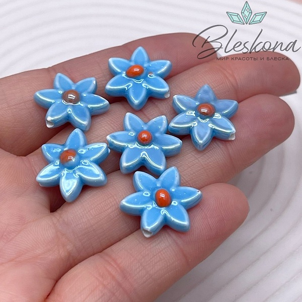 15*16 мм Керамика бусина цветок  голубой