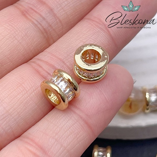 6*9мм,Цвет золото,Бусина  цилиндр цирконы  