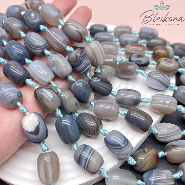 Агат серо-голубой полосатый бочата 13,5*17,5 мм
