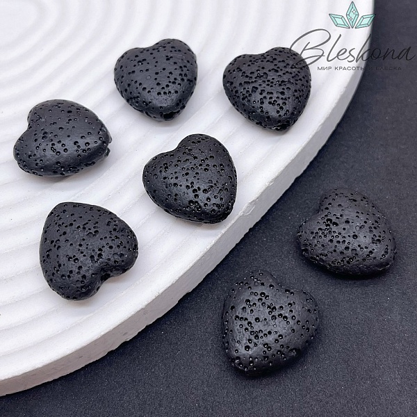 Бусина сердце Лава Вулканическая черное 20*19 мм