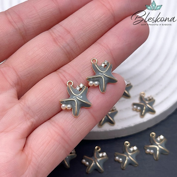 14*12,5 мм Цвет золото, Подвеска Морская звезда серая эмаль, цирконы