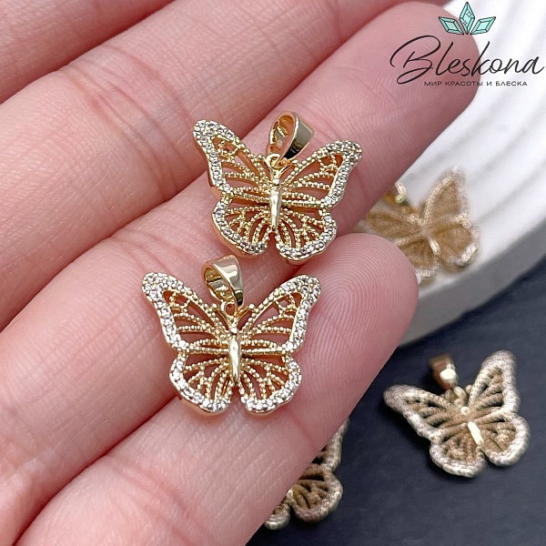 13,2*16,7 мм Цвет золото, Подвеска Бабочка цирконы