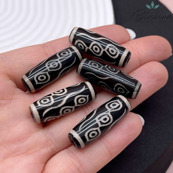 Бусина Дзи 9 глаз Феникса черно-белый бочонок 30*11 мм