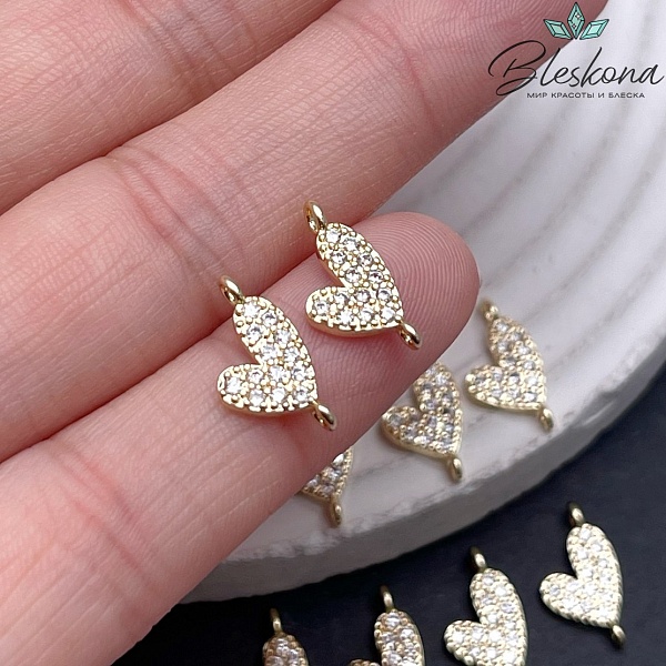 14*7,5 мм Цвет золото, Коннектор Сердце цирконы 