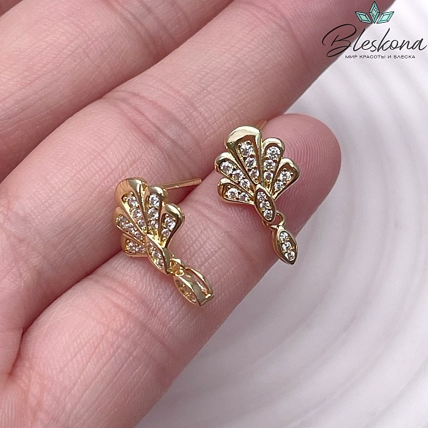 17*10 мм Цвет золото, Пусеты Павлиний хвост 