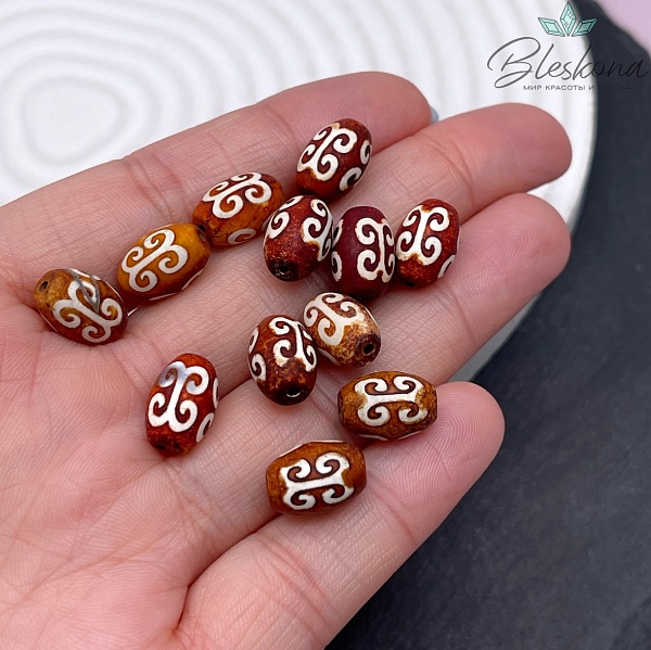 Бусина Дзи Вены Дракона коричневый бочонок 12*8 мм