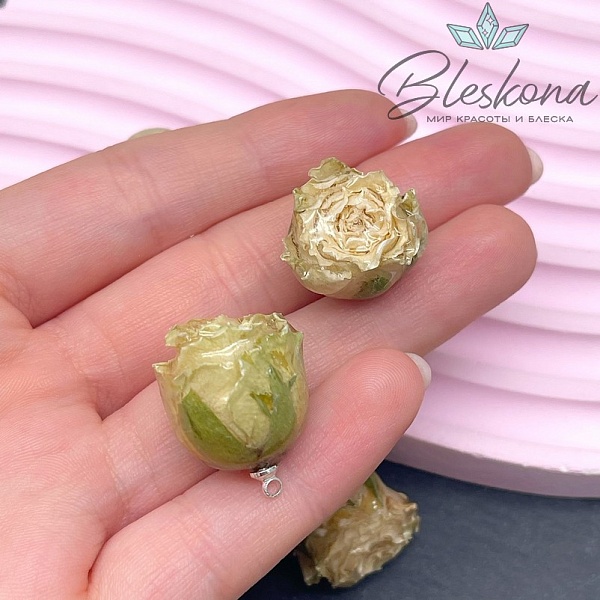 20-26 мм, Цвет серебро, Подвеска роза в эпоксидной смоле №5