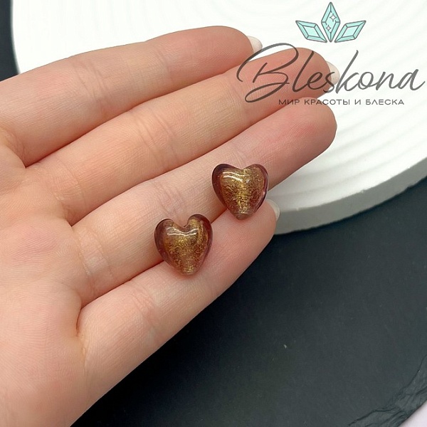 12 мм Бусина сердце лиловое с золотом